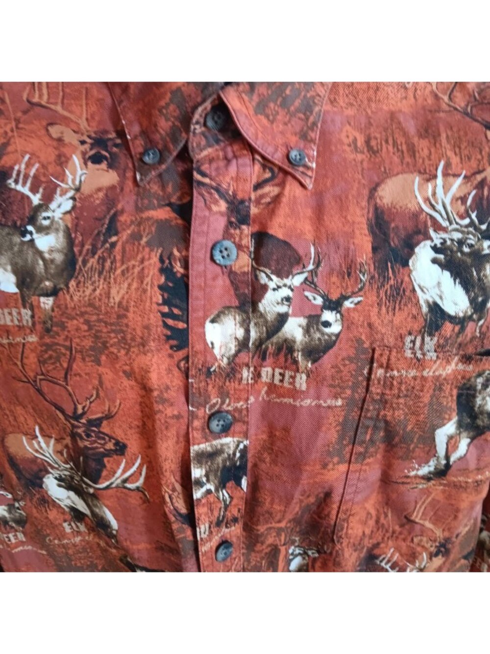 Men's Large Redhead Deer Print Button Oxford Long Sleeve Shirt Hunting Outdoor